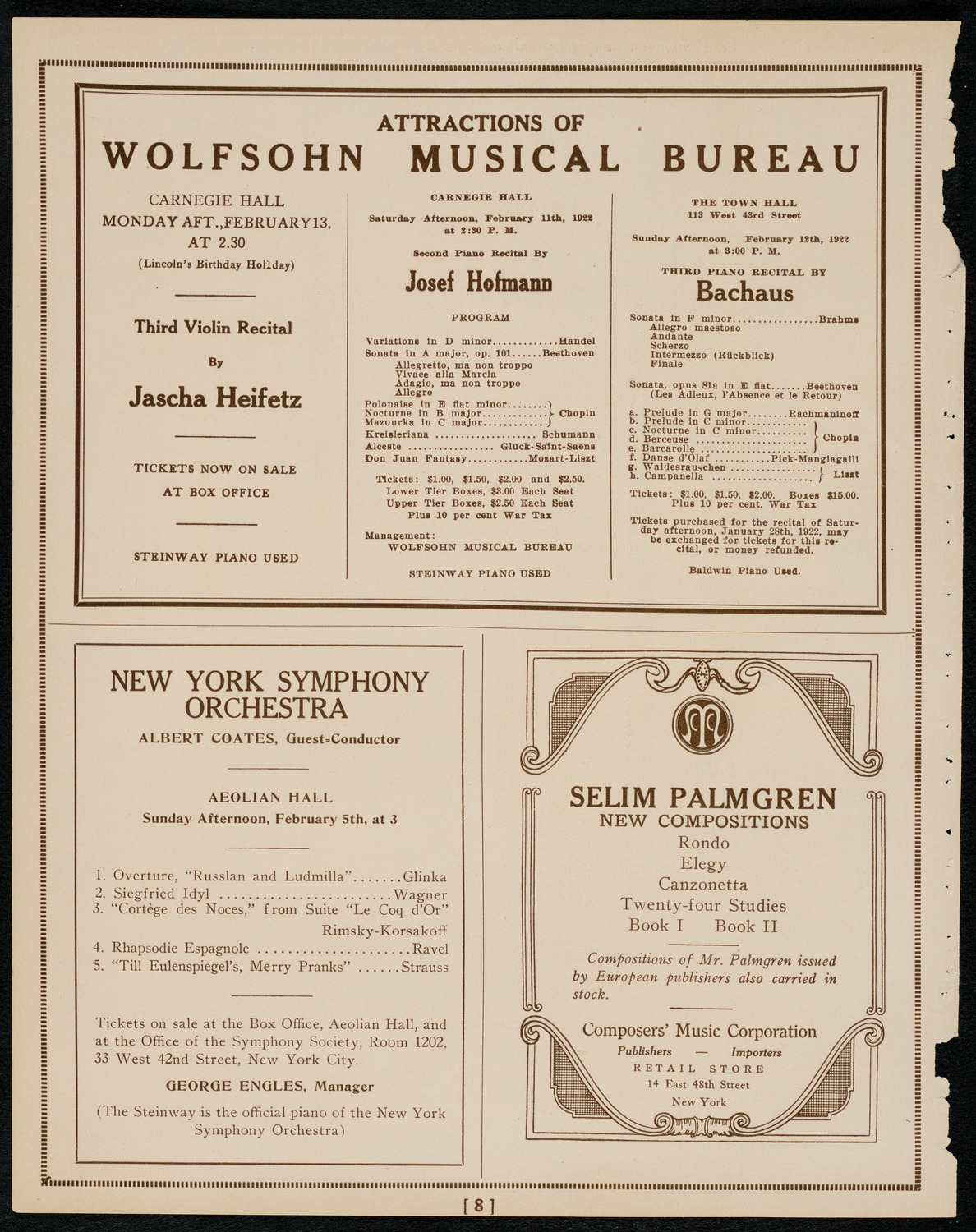 New York Symphony Orchestra, February 3, 1922, program page 8