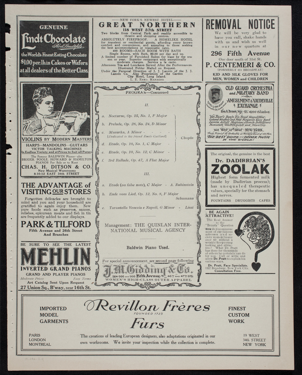 Vladimir de Pachmann, Piano, October 20, 1911, program page 7