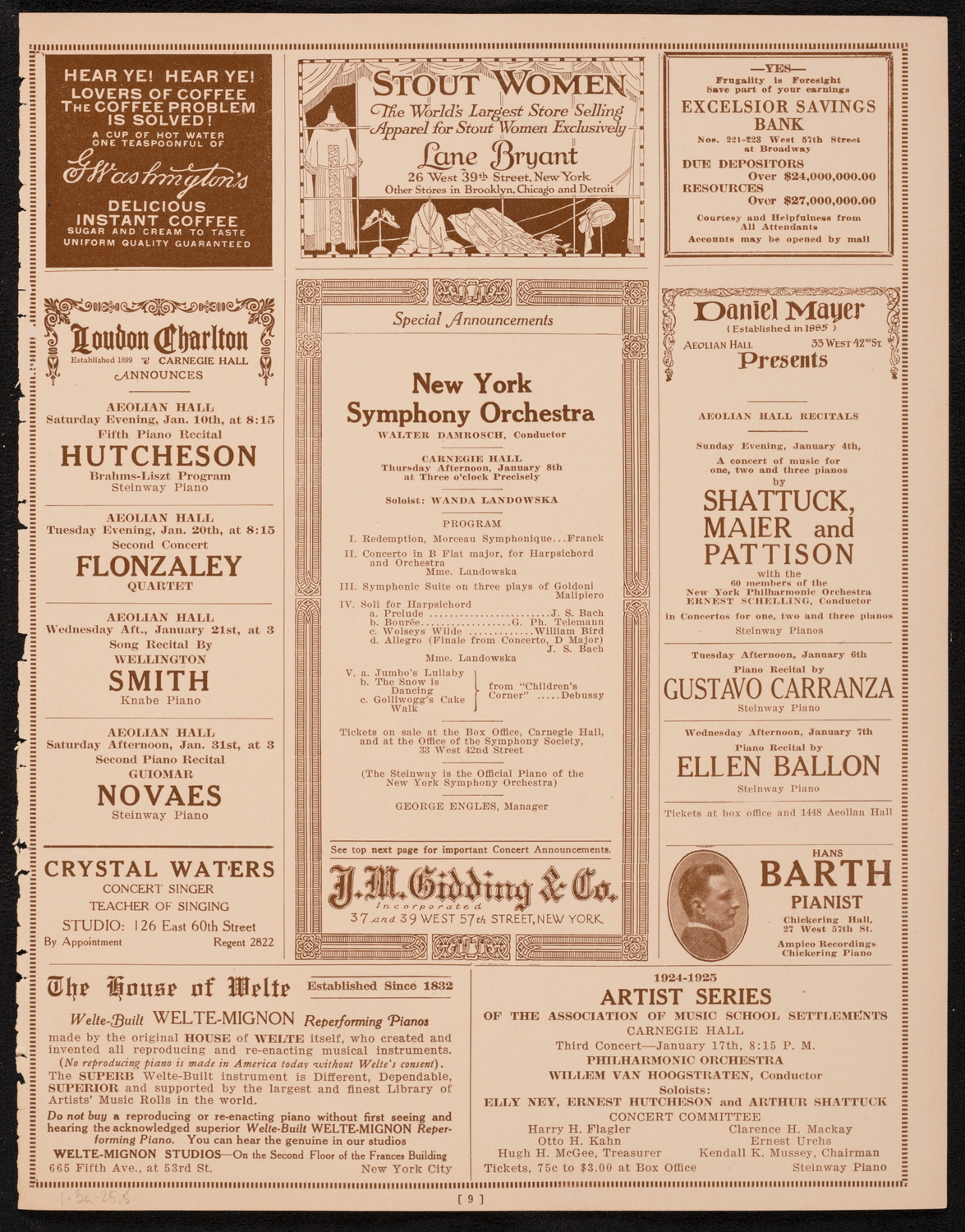 Boston Symphony Orchestra, January 3, 1925, program page 9