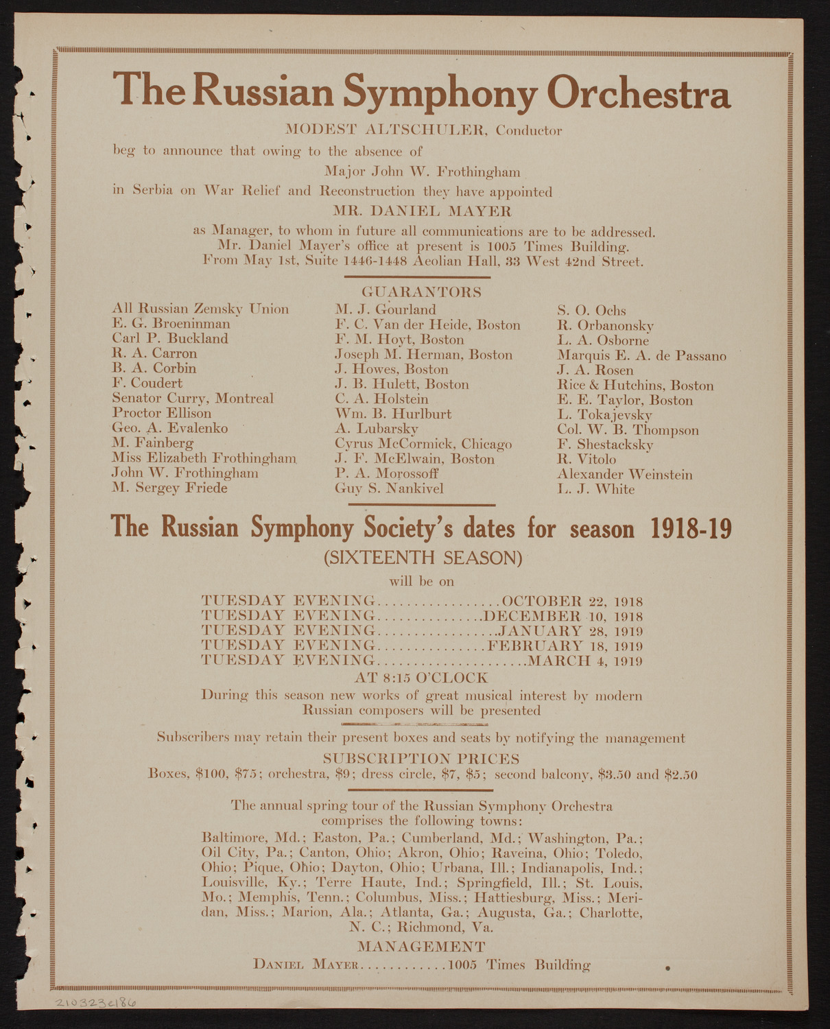 Russian Symphony Society of New York, March 23, 1918, program page 11