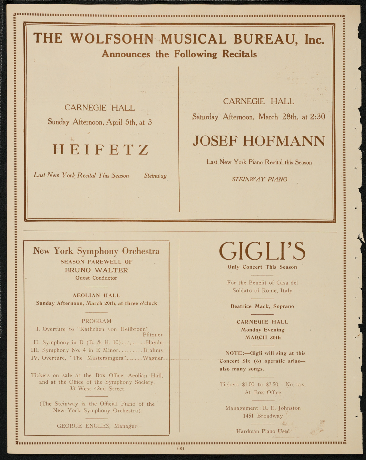 New York Symphony Orchestra, March 27, 1925, program page 8