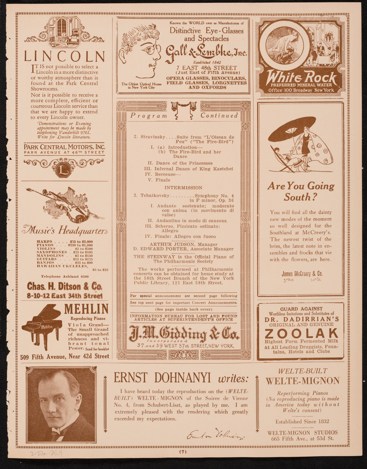 New York Philharmonic, February 22, 1925, program page 7