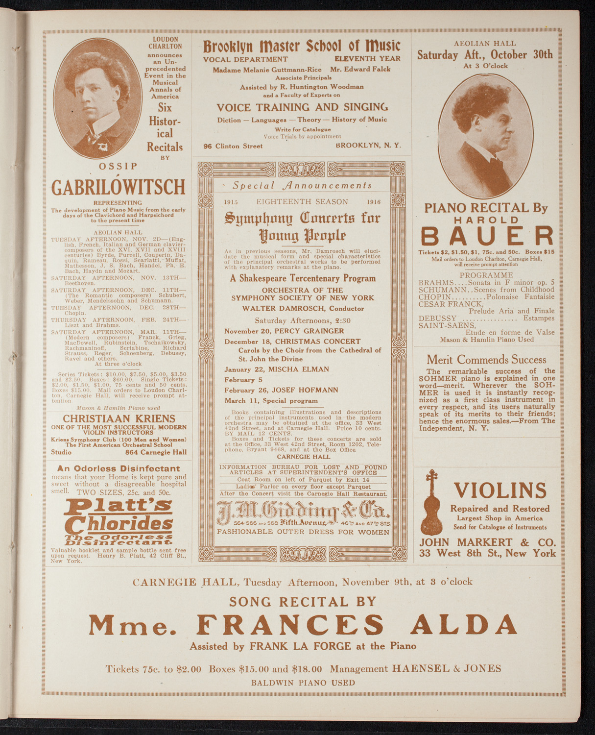 New York Philharmonic, October 29, 1915, program page 9