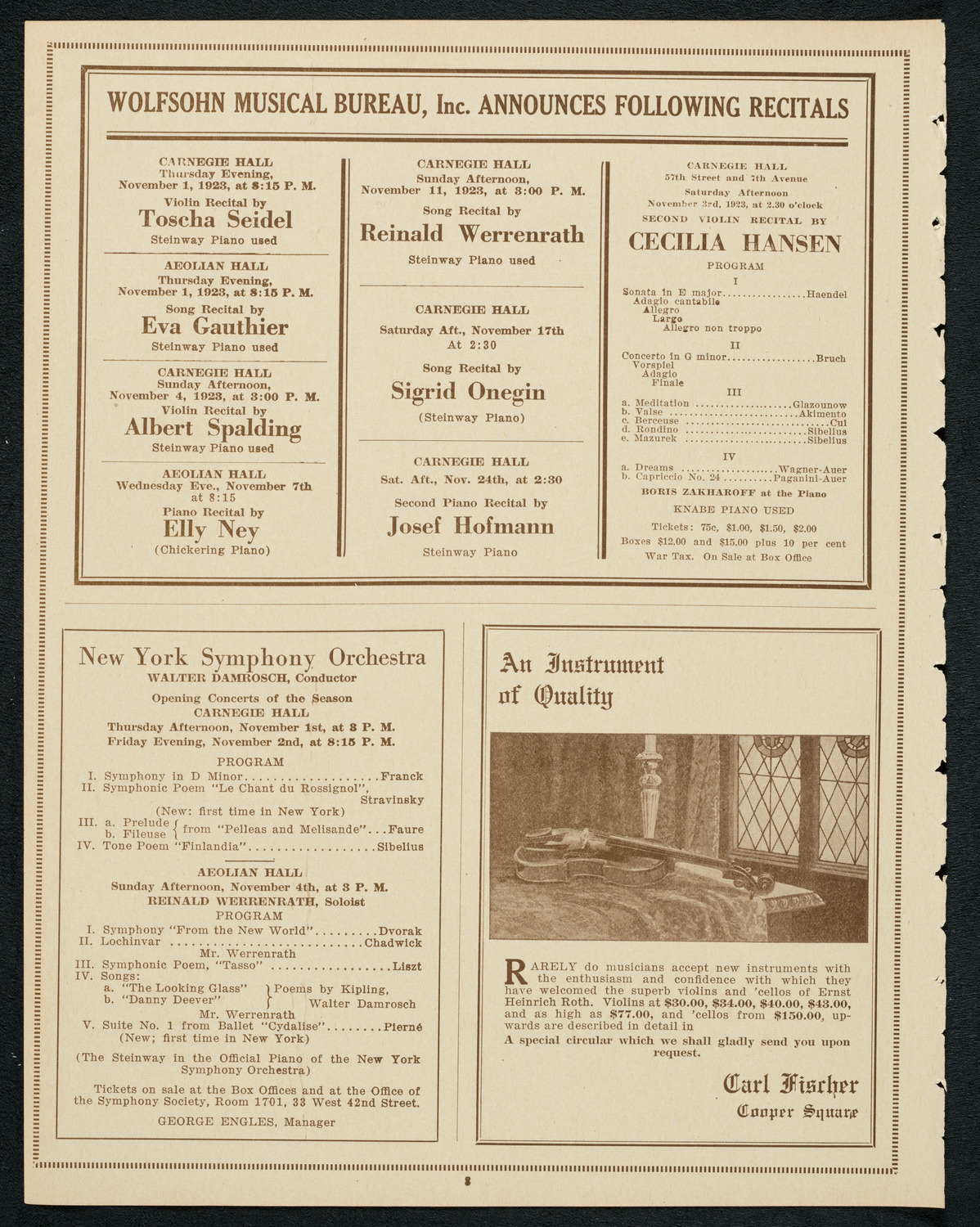 Sophie Braslau, Contralto, October 28, 1923, program page 8