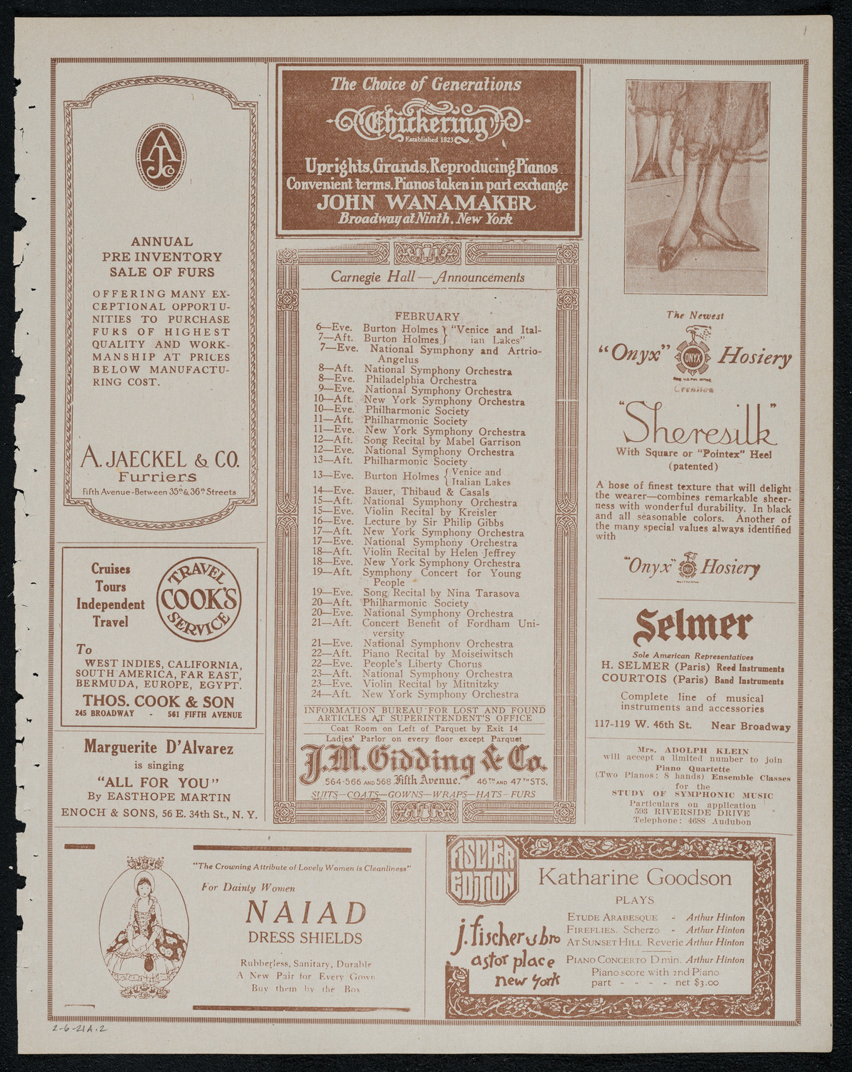 Josef Hofmann, Piano, February 6, 1921, program page 3