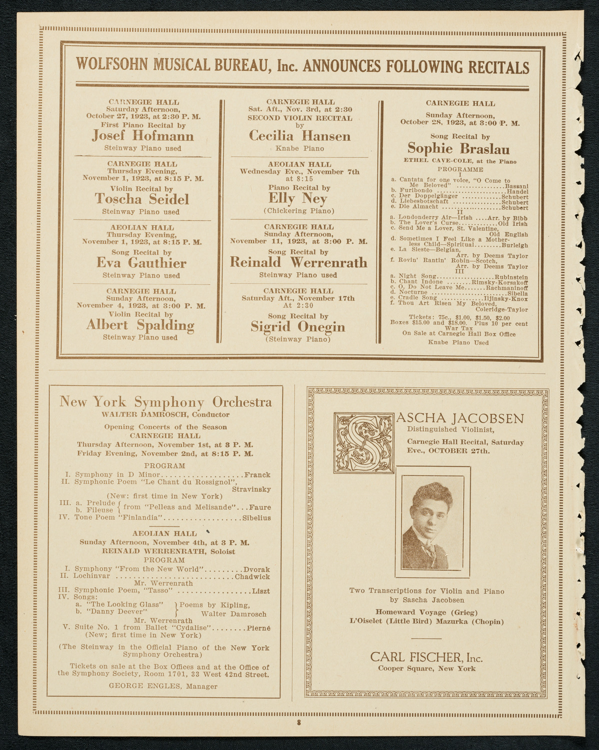 New York Philharmonic, October 25, 1923, program page 8