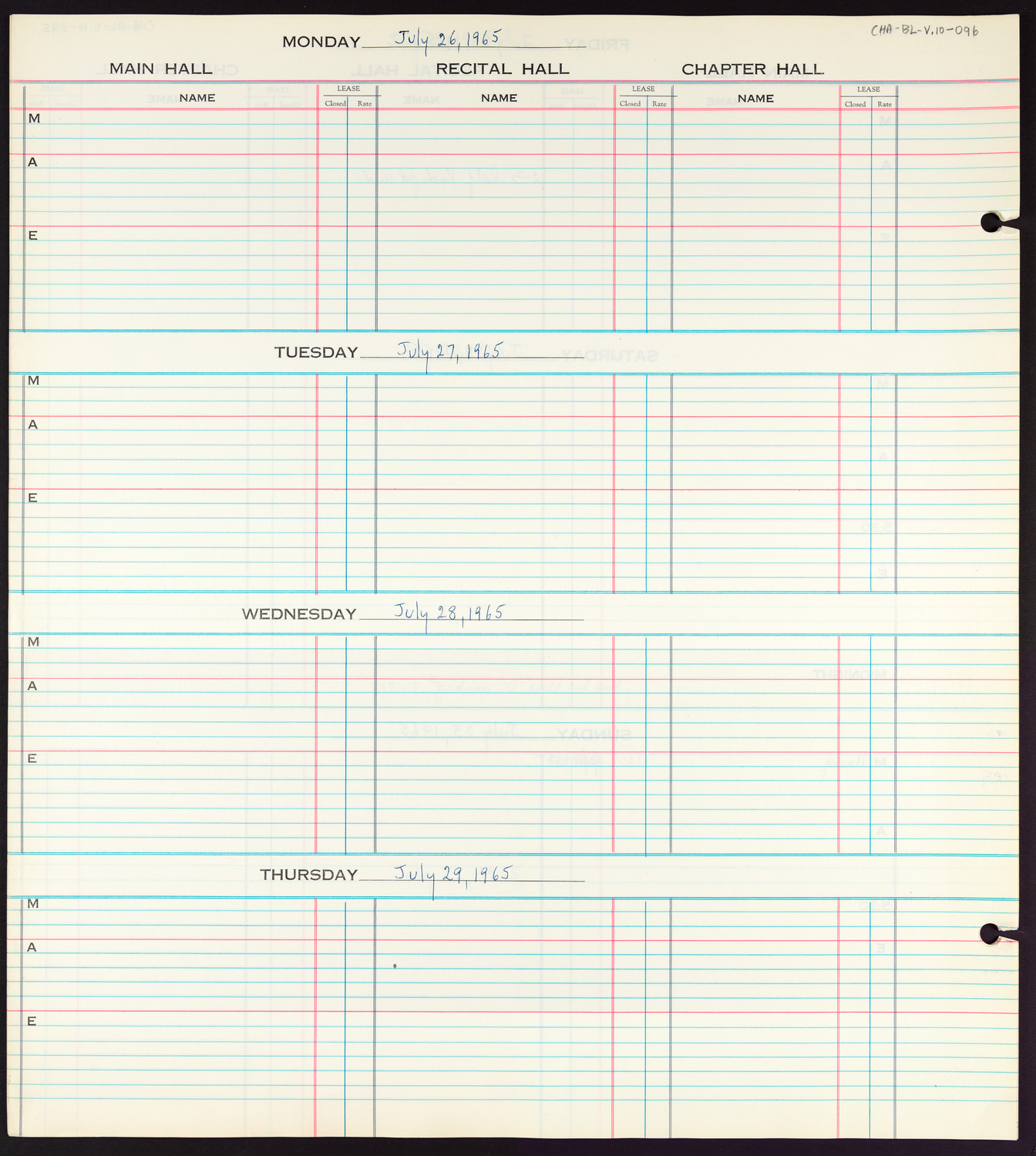 Carnegie Hall Booking Ledger, volume 10, page 96