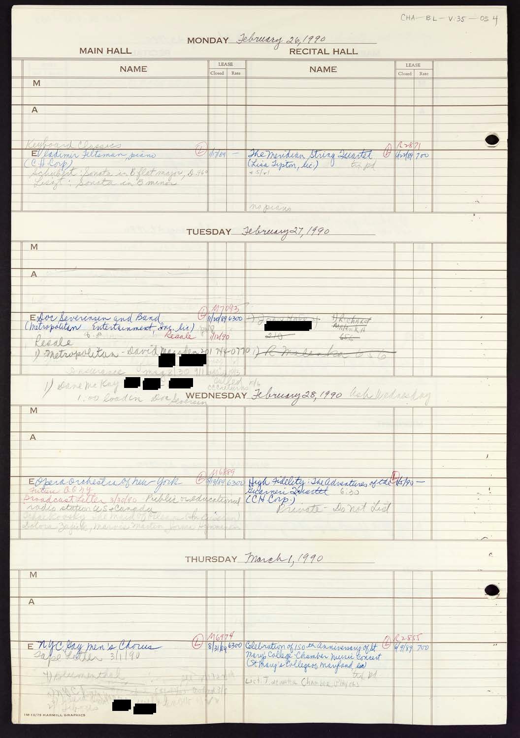 Carnegie Hall Booking Ledger, volume 35, page 54