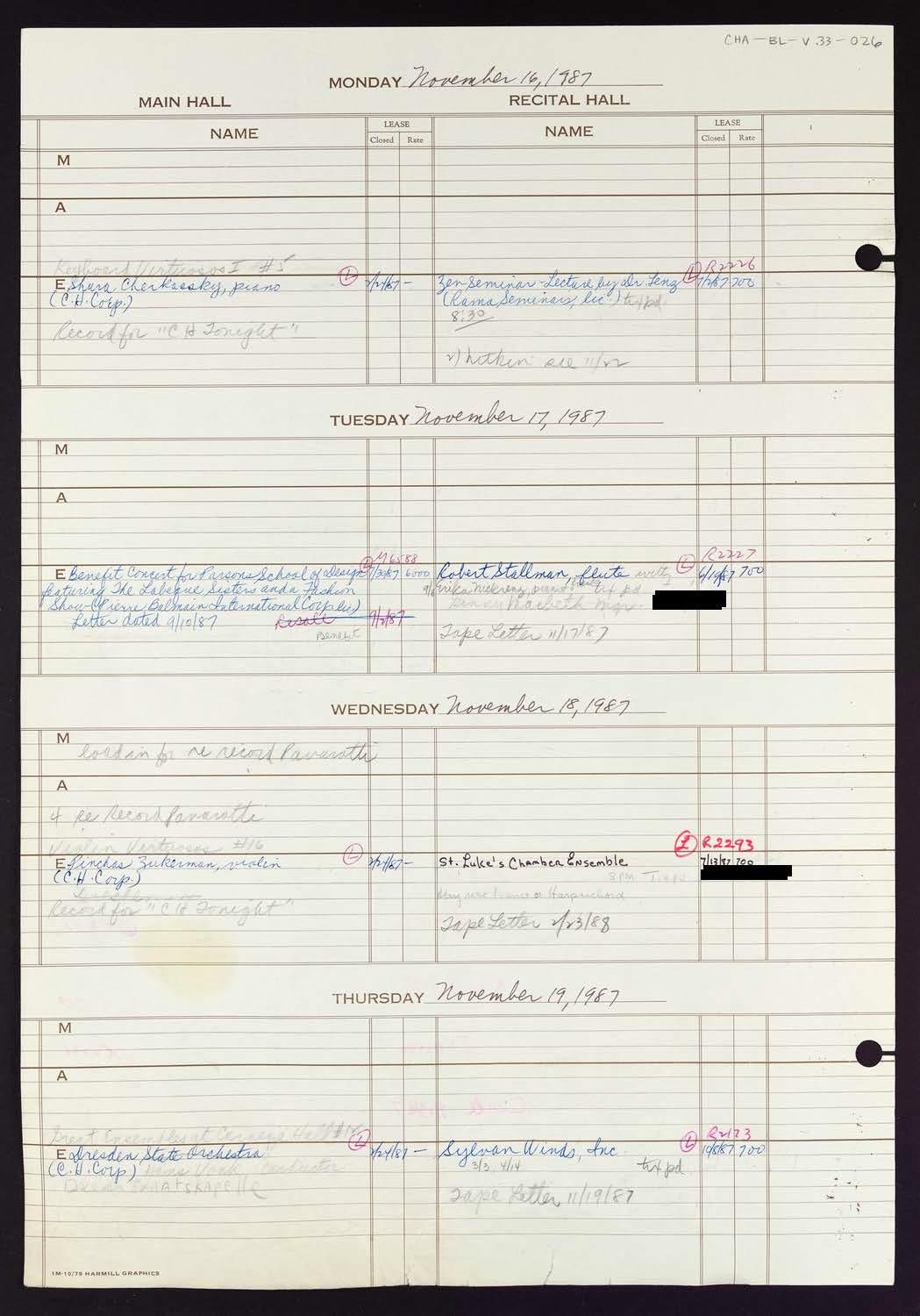 Carnegie Hall Booking Ledger, volume 33, page 26