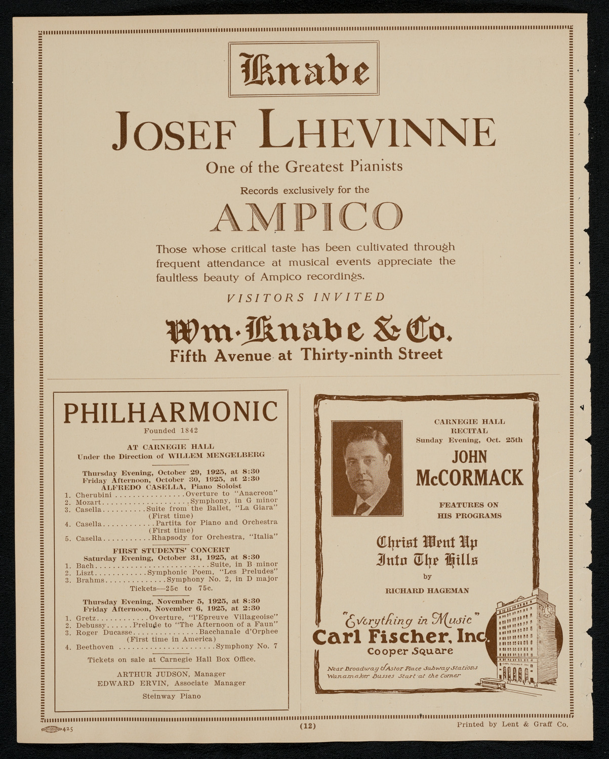 Josef Lhévinne, Piano, October 23, 1925, program page 12