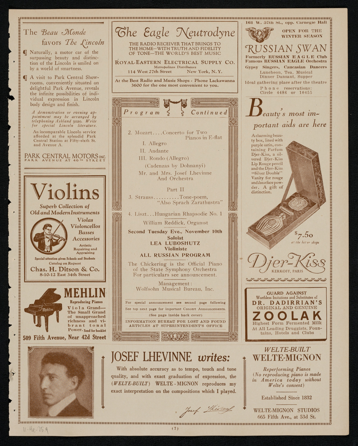 State Symphony Orchestra of New York, November 4, 1925, program page 7