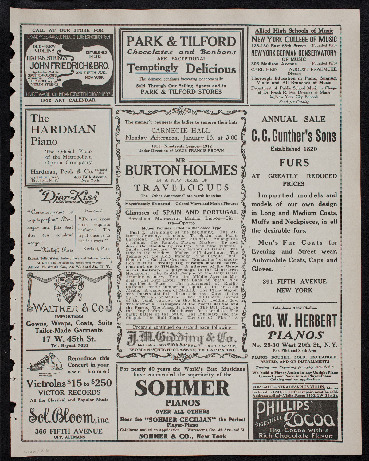 Burton Holmes Travelogue: Spain and Portugal, January 15, 1912, program page 5