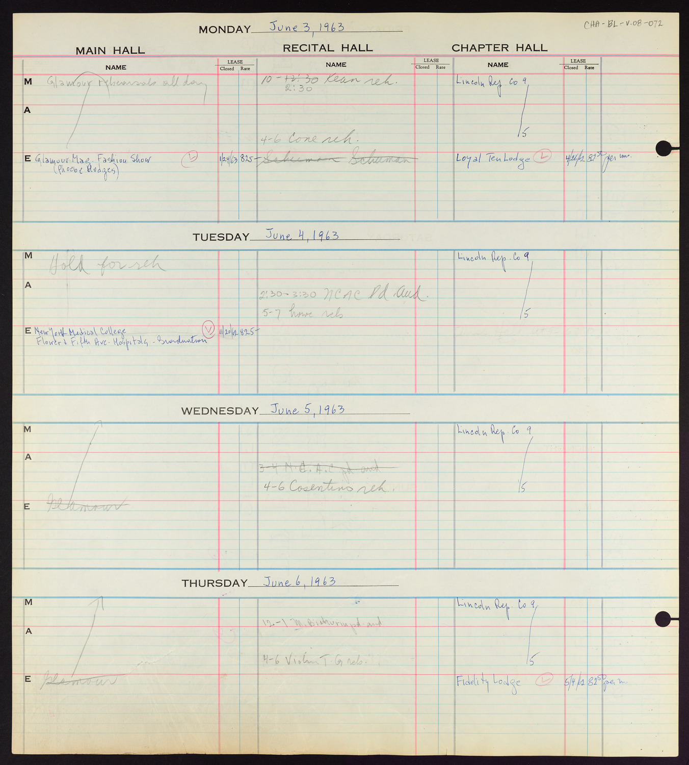 Carnegie Hall Booking Ledger, volume 8, page 72