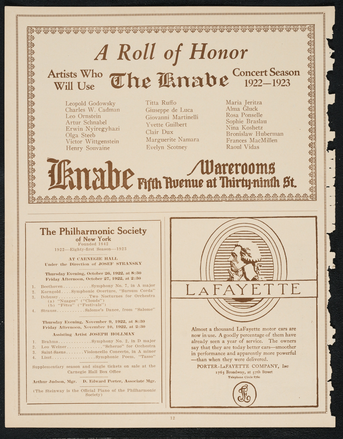 Colin O'More, Tenor, October 25, 1922, program page 12