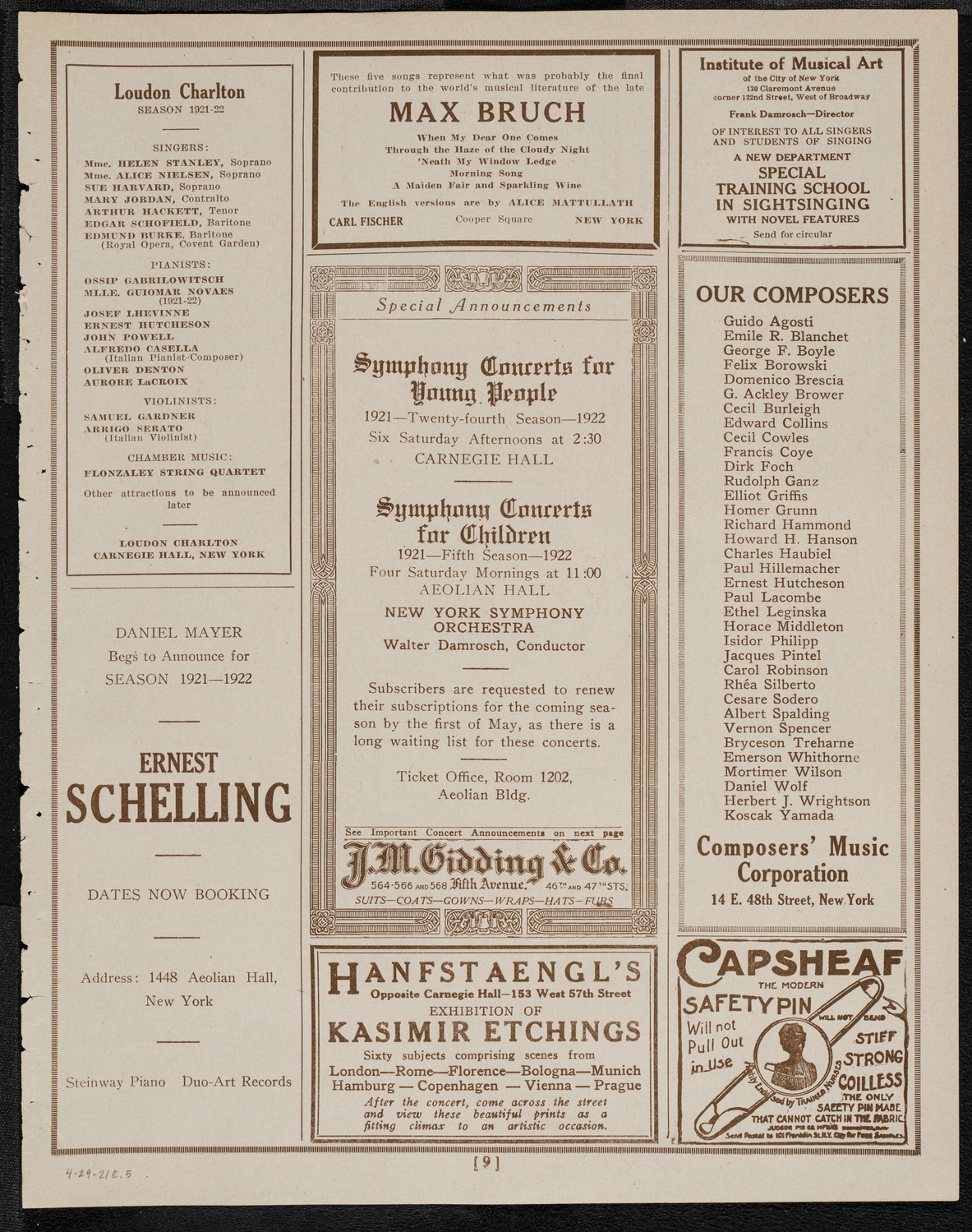 Benefit: Boys' Club Federation: Louis Graveure, Albert Spalding, and Rudolph Ganz, April 29, 1921, program page 9