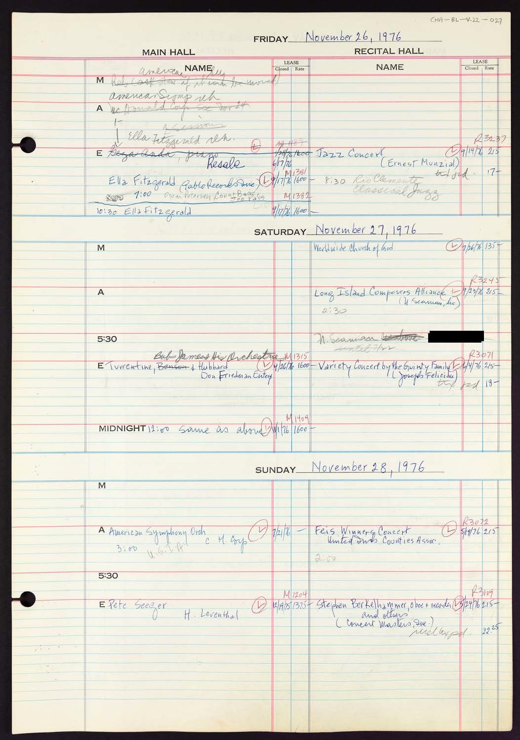 Carnegie Hall Booking Ledger, volume 22, page 27