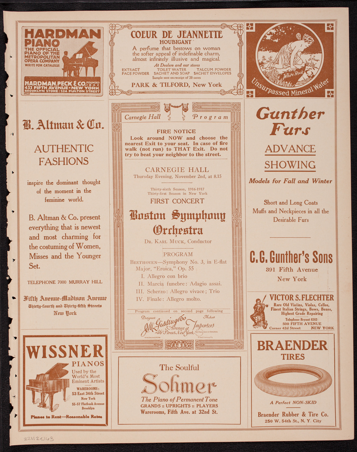 Boston Symphony Orchestra, November 2, 1916, program page 5