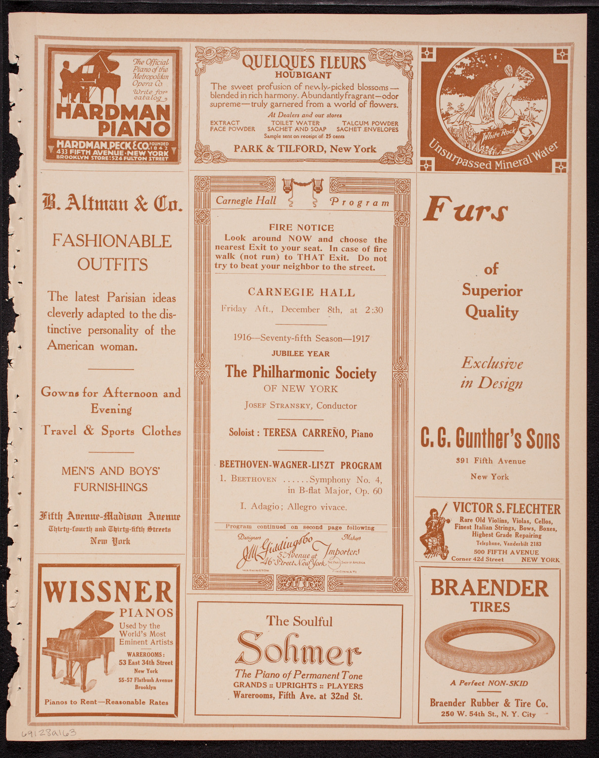 New York Philharmonic, December 8, 1916, program page 5