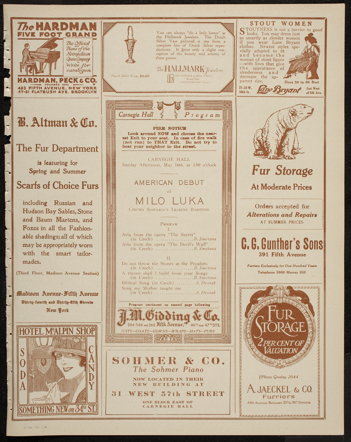 Milo Luka, Baritone, May 16, 1920, program page 5
