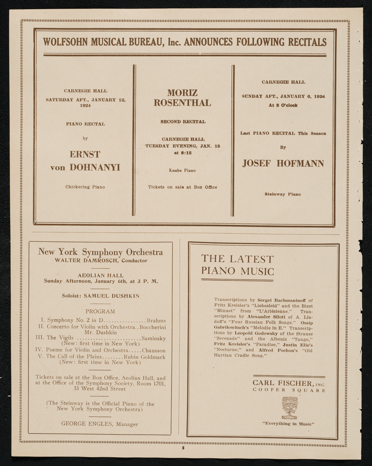 Boston Symphony Orchestra, January 3, 1924, program page 8