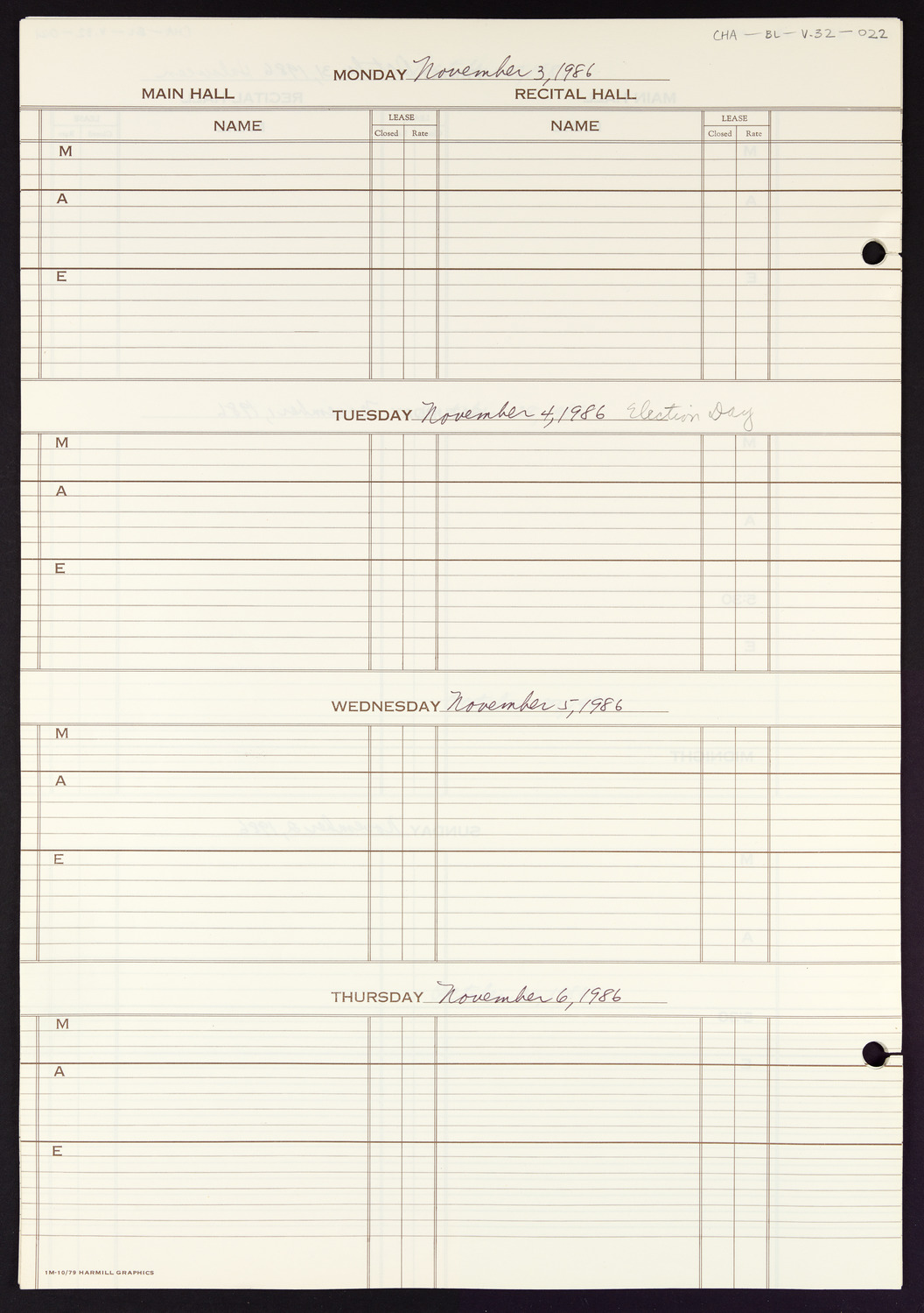 Carnegie Hall Booking Ledger, volume 32, page 22