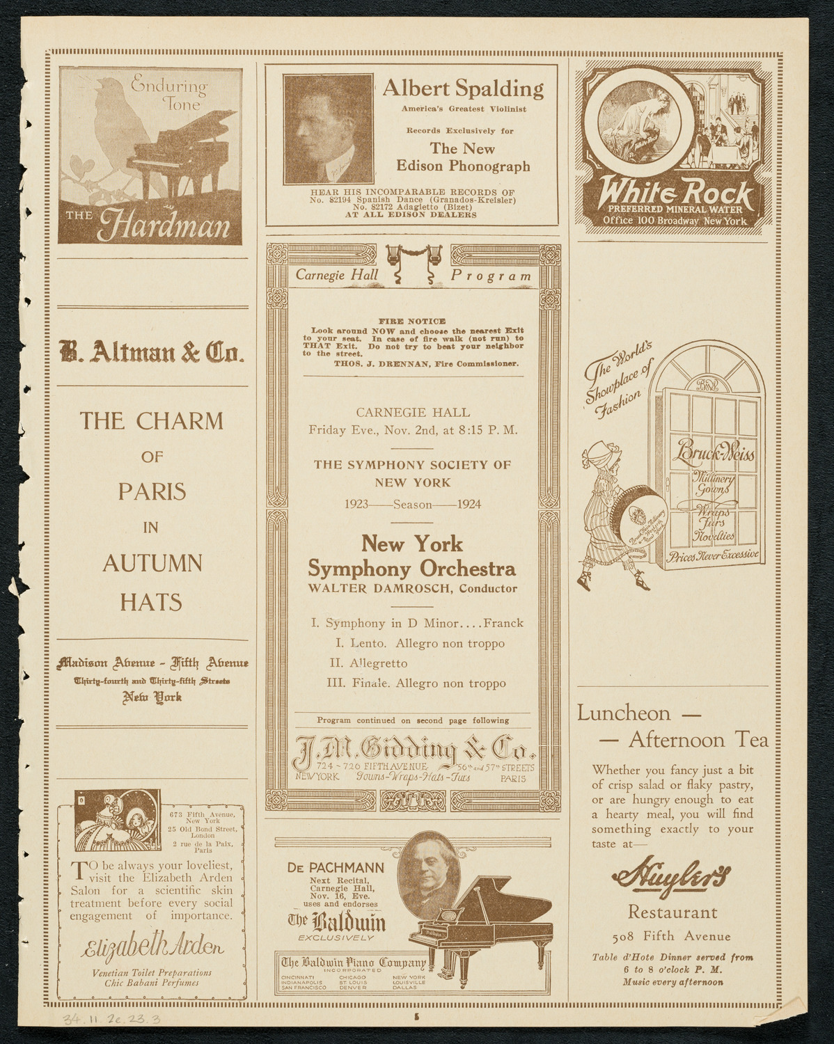 New York Symphony Orchestra, November 2, 1923, program page 5