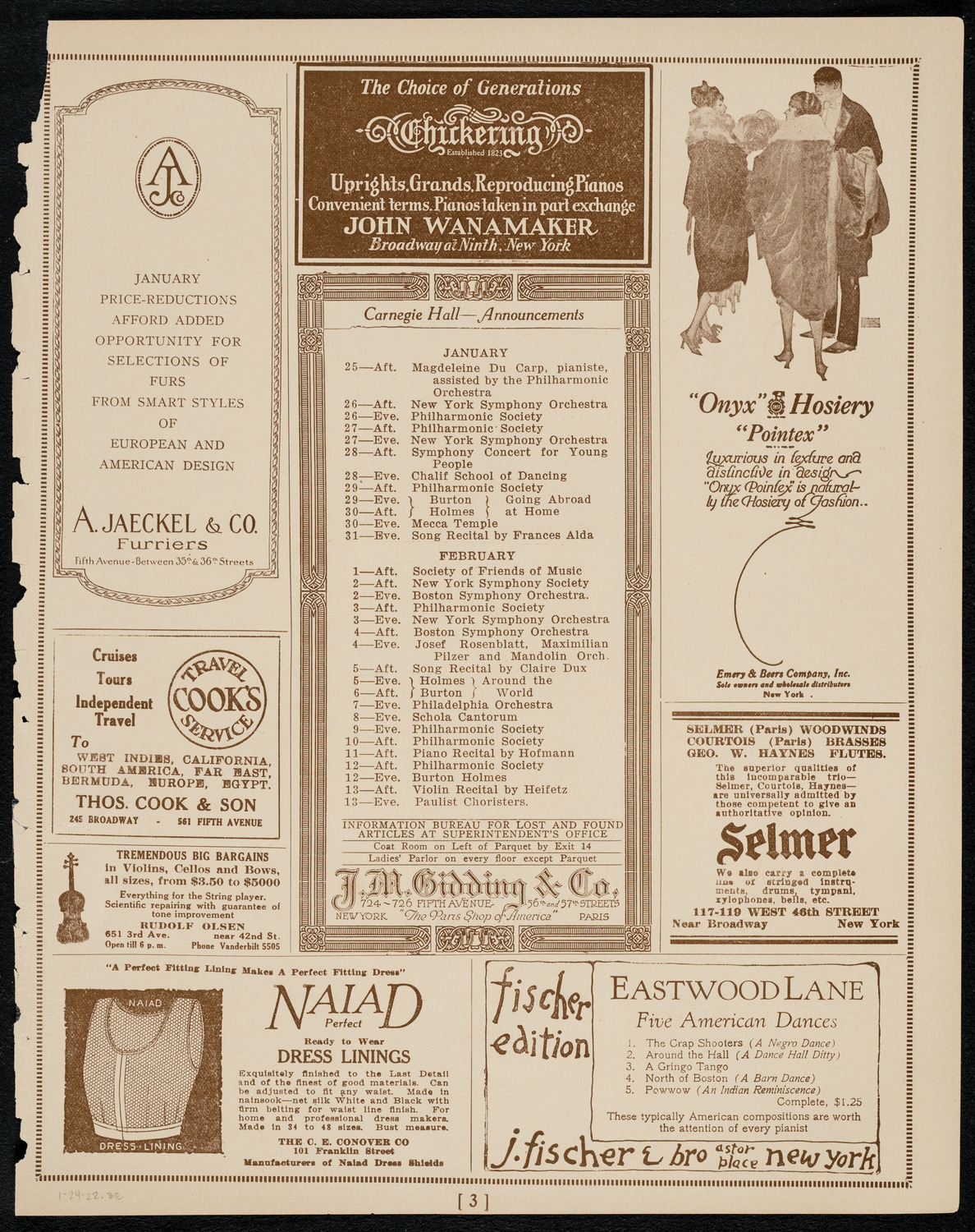Cleveland Orchestra, January 24, 1922, program page 3