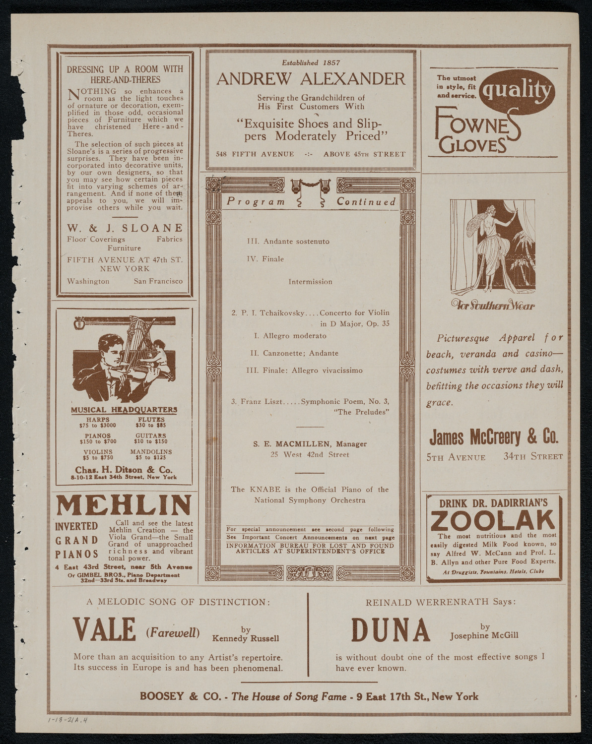 National Symphony Orchestra, January 13, 1921, program page 7