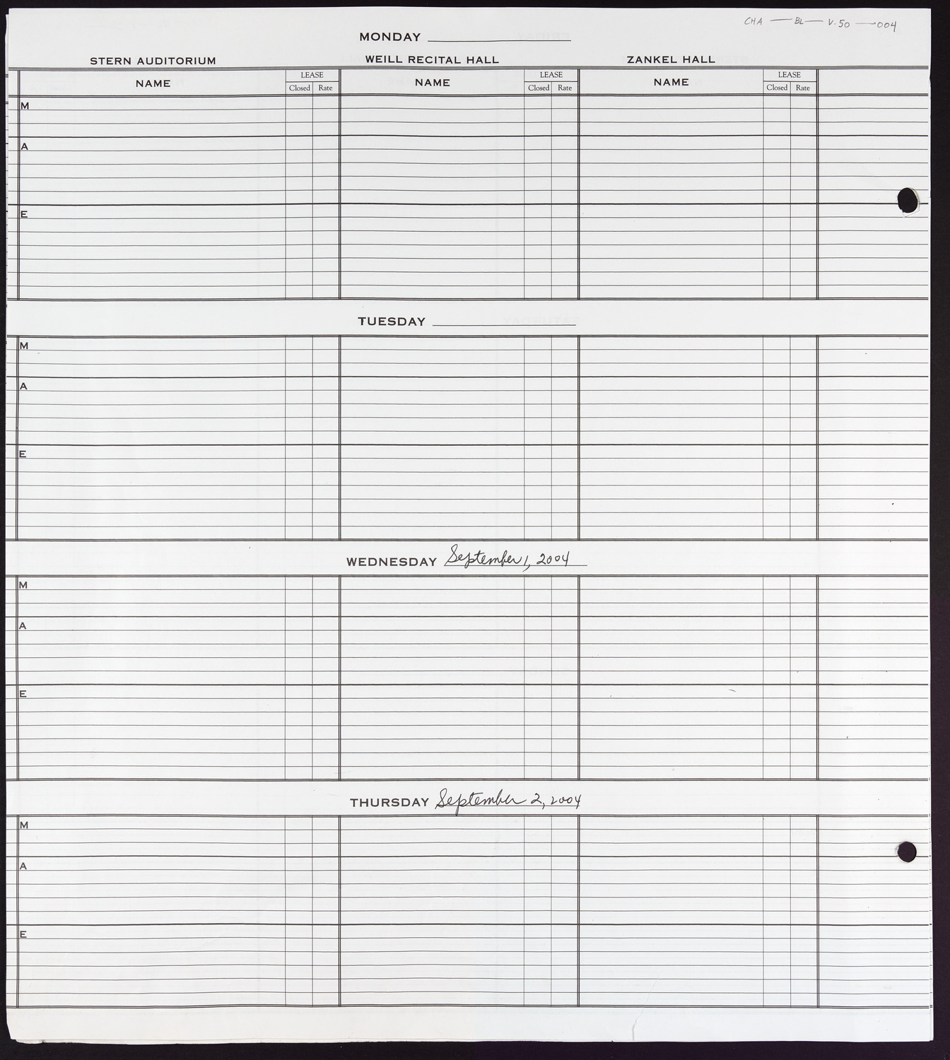 Carnegie Hall Booking Ledger, volume 50, page 4