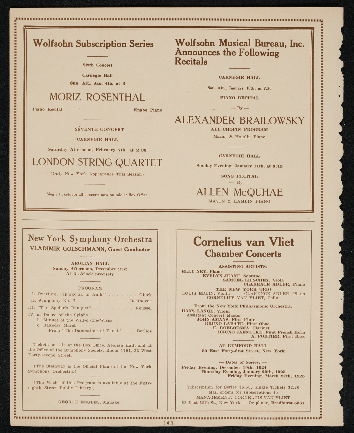 Philadelphia Orchestra, December 16, 1924, program page 8