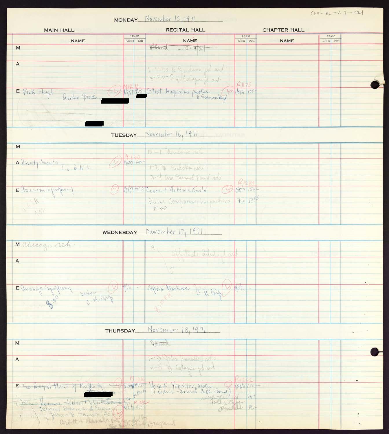 Carnegie Hall Booking Ledger, volume 17, page 24