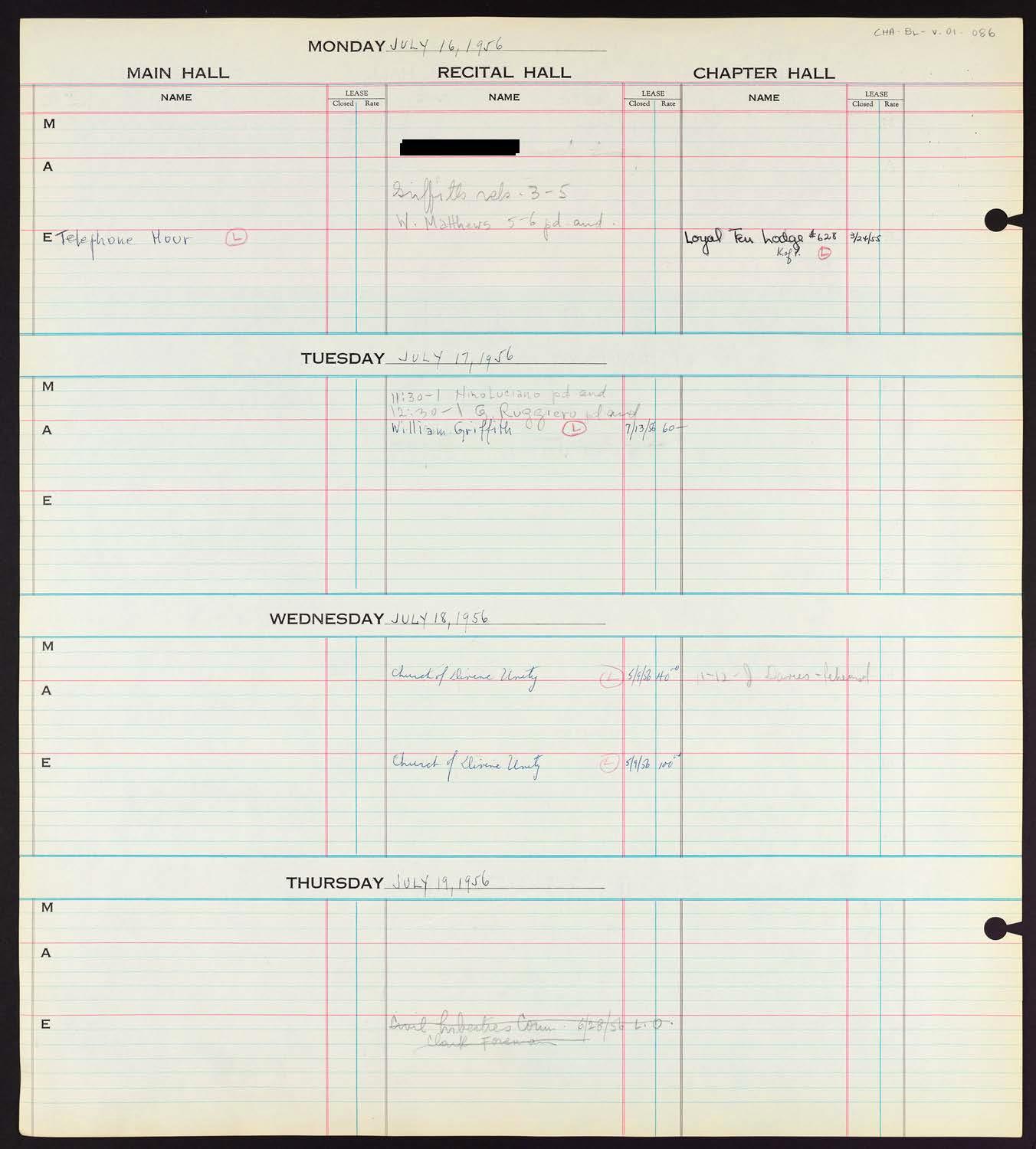 Carnegie Hall Booking Ledger, volume 1, page 86