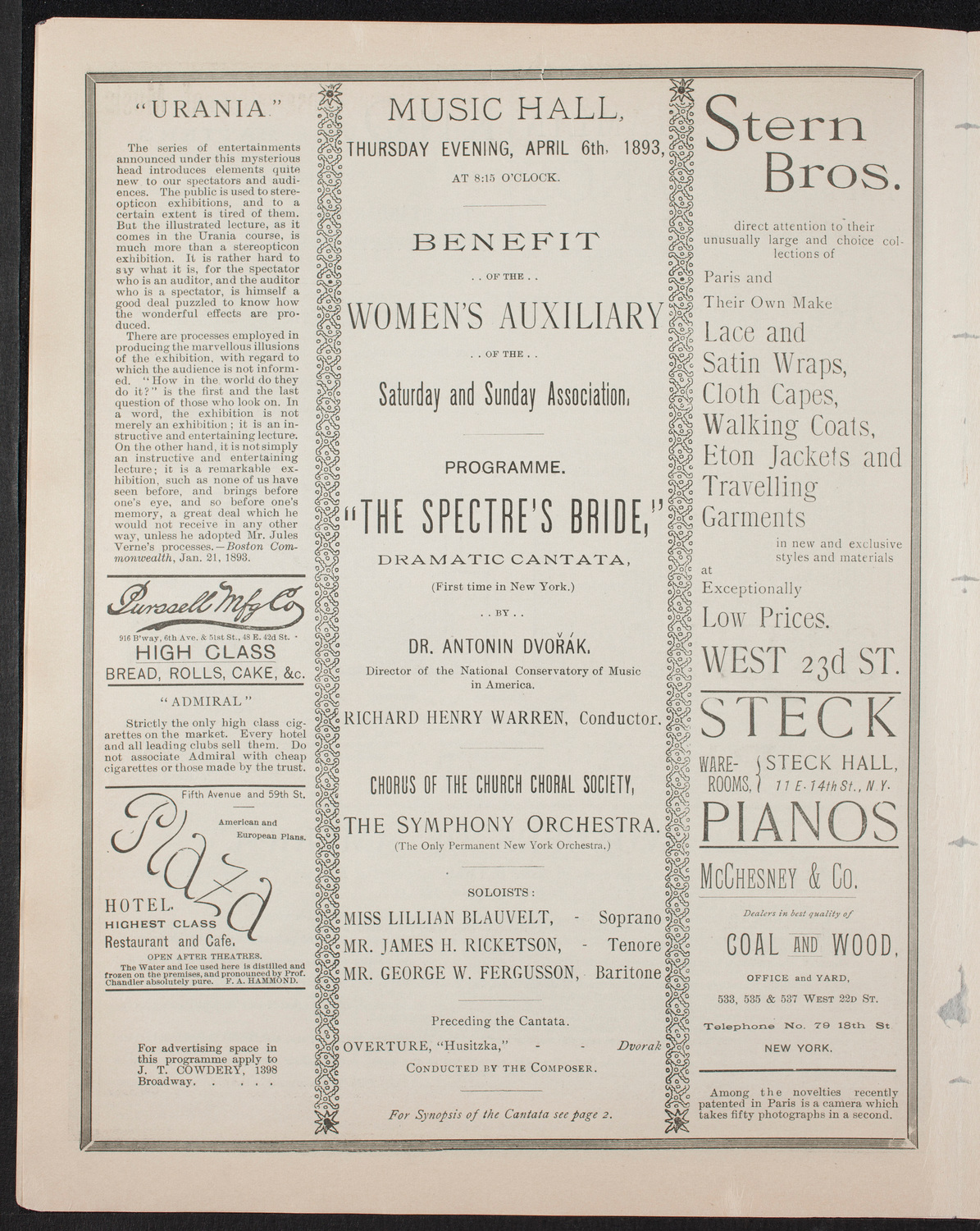 Antonín Dvorák, April 6, 1893, program page 4