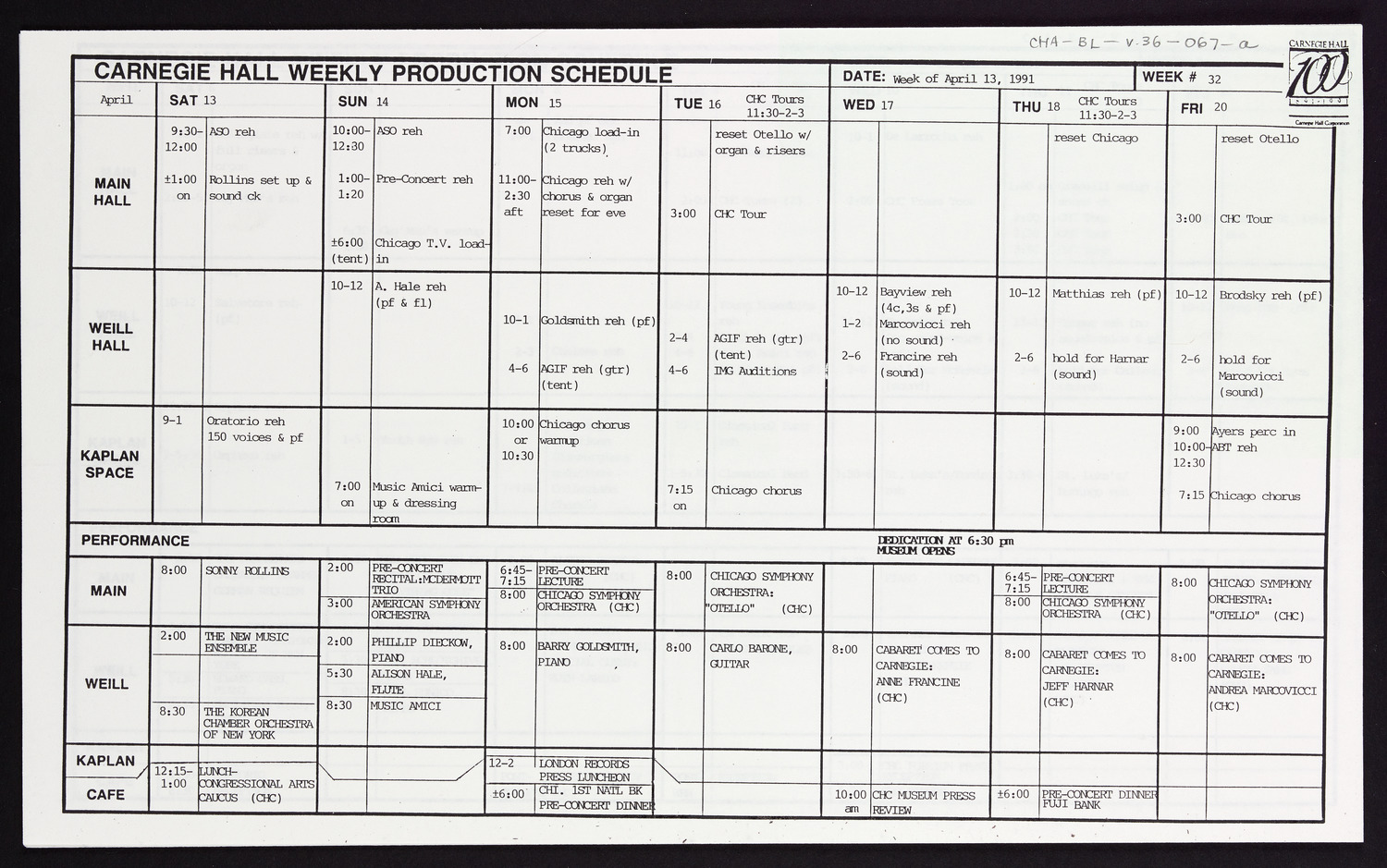 Carnegie Hall Booking Ledger, volume 36, page 67a