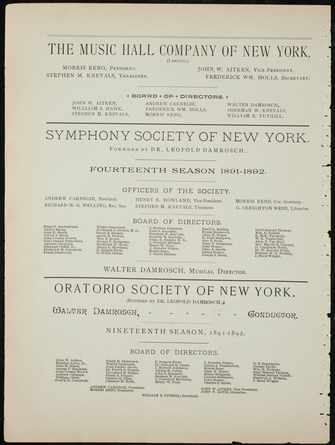 Damrosch Sunday Concert, January 24, 1892, program page 2