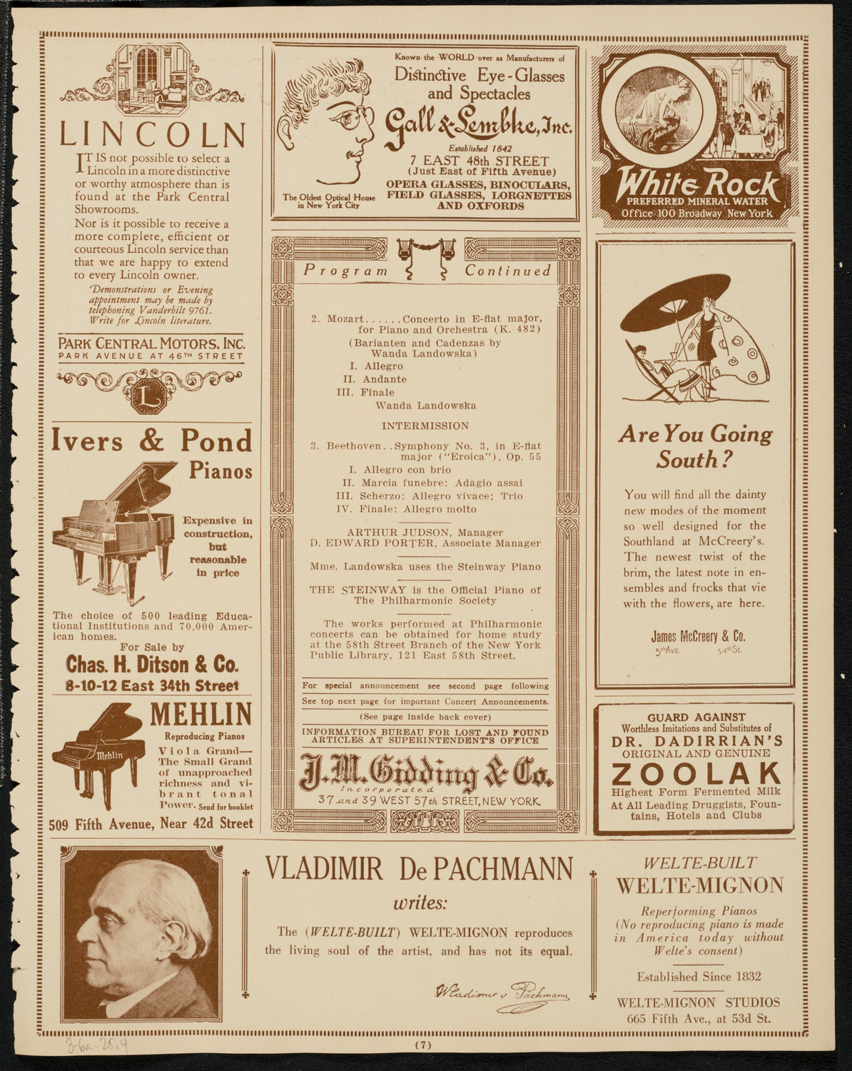 New York Philharmonic, March 6, 1925, program page 7