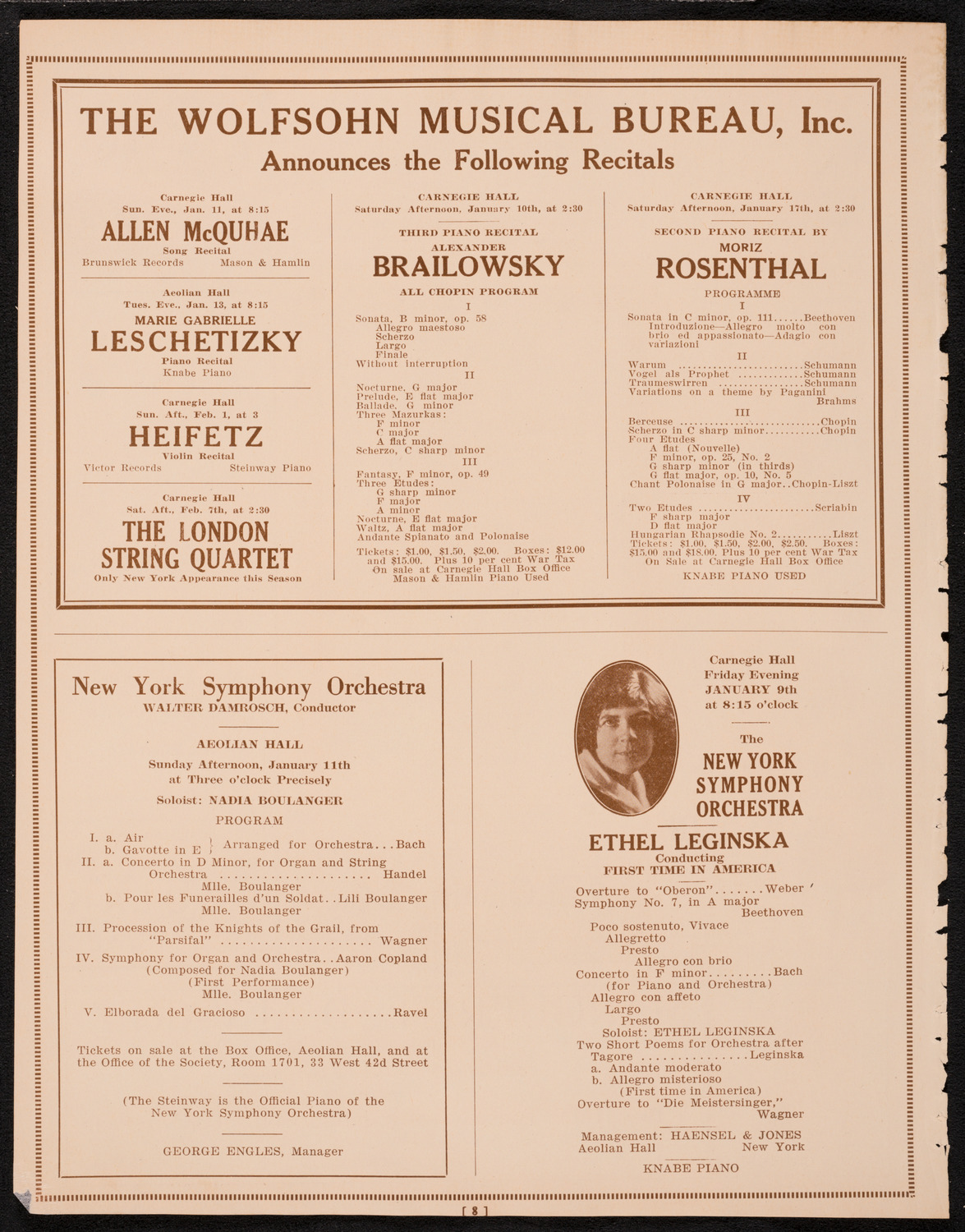 John McCormack, Tenor, January 4, 1925, program page 8