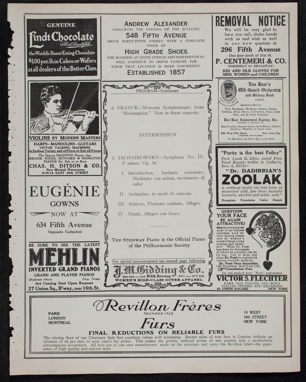 New York Philharmonic, February 8, 1912, program page 7