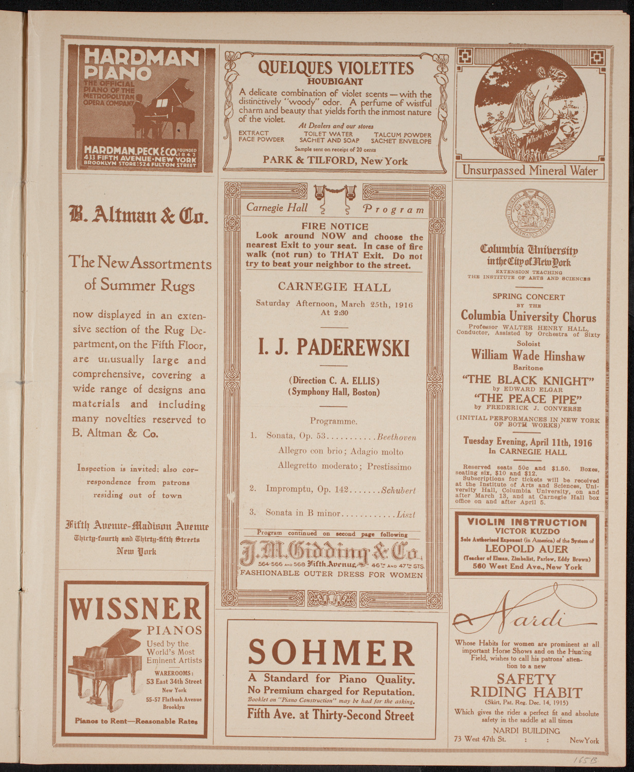 Ignacy Jan Paderewski, Piano, March 25, 1916, program page 5