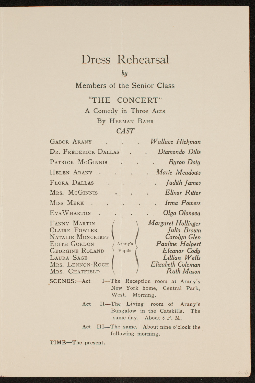 American Academy of Dramatic Arts/ Empire Theatre Dramatic School Dress Rehearsal, December 16, 1919, program page 3