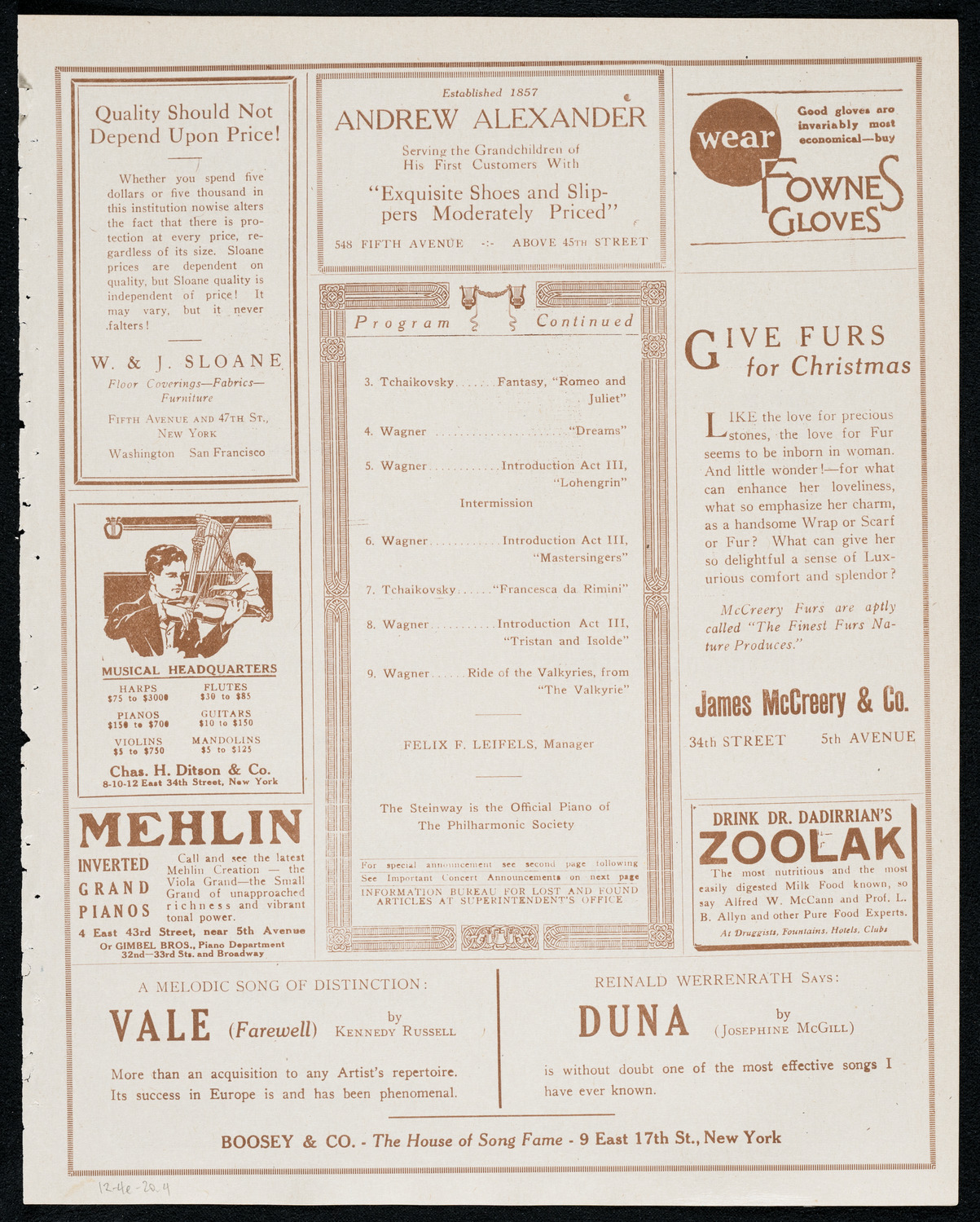 New York Philharmonic, December 4, 1920, program page 7