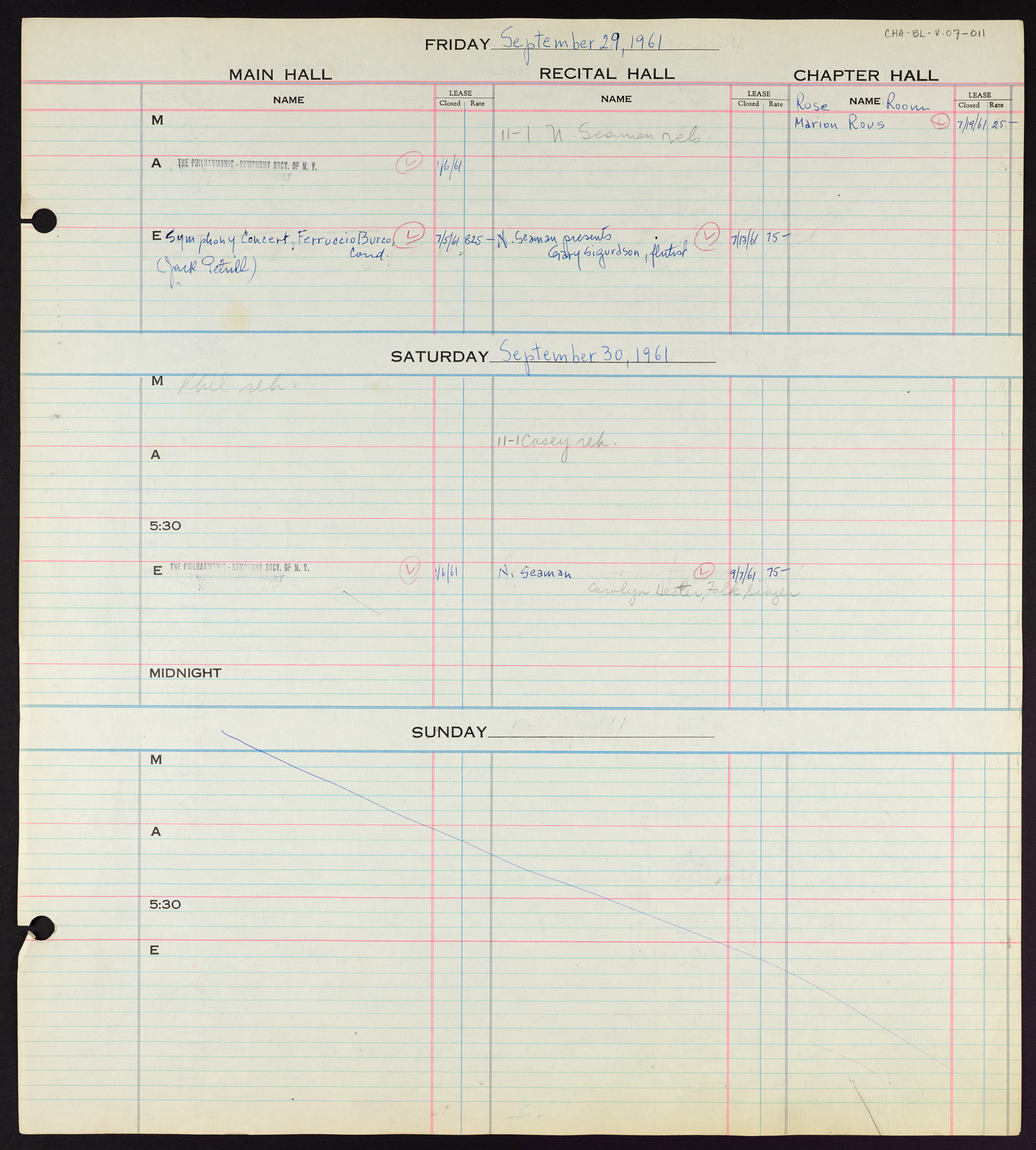 Carnegie Hall Booking Ledger, volume 7, page 11