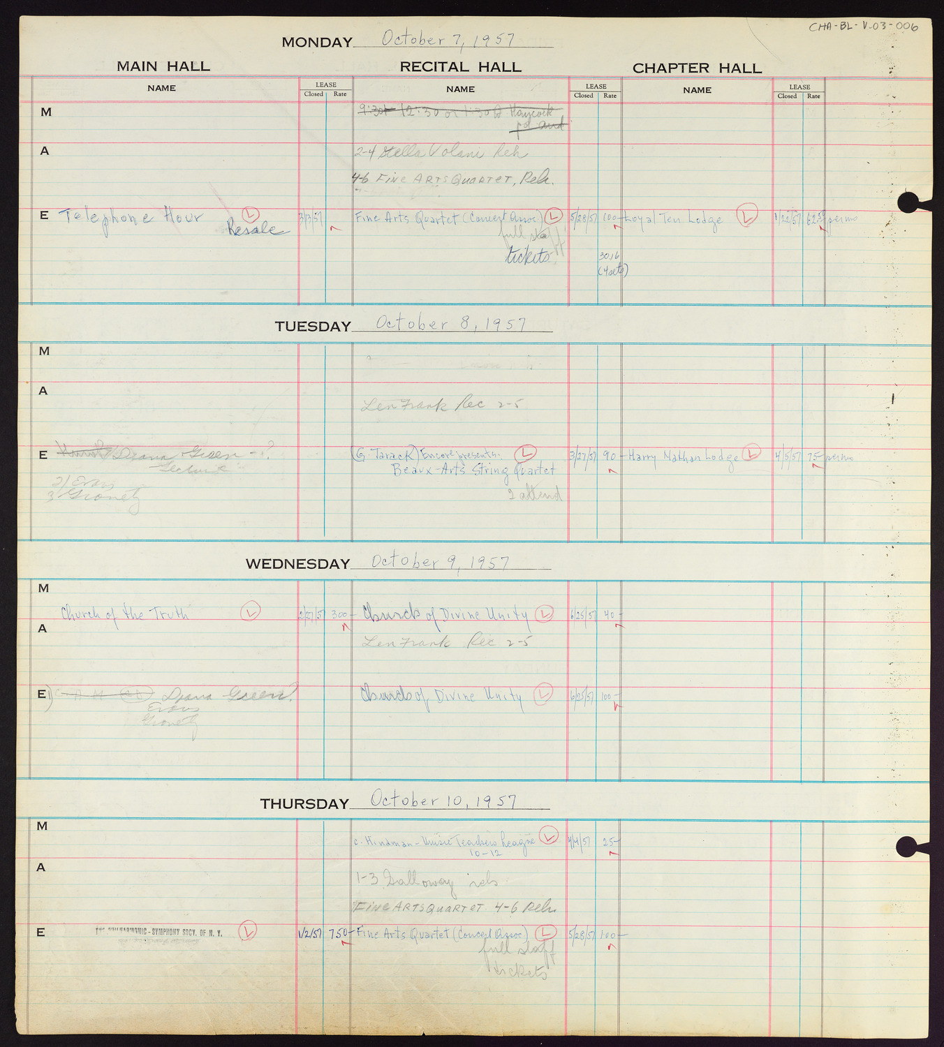 Carnegie Hall Booking Ledger, volume 3, page 6