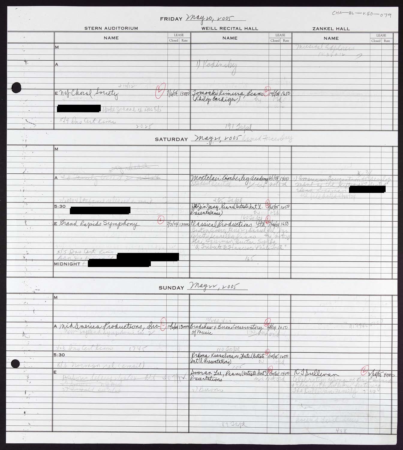 Carnegie Hall Booking Ledger, volume 50, page 79