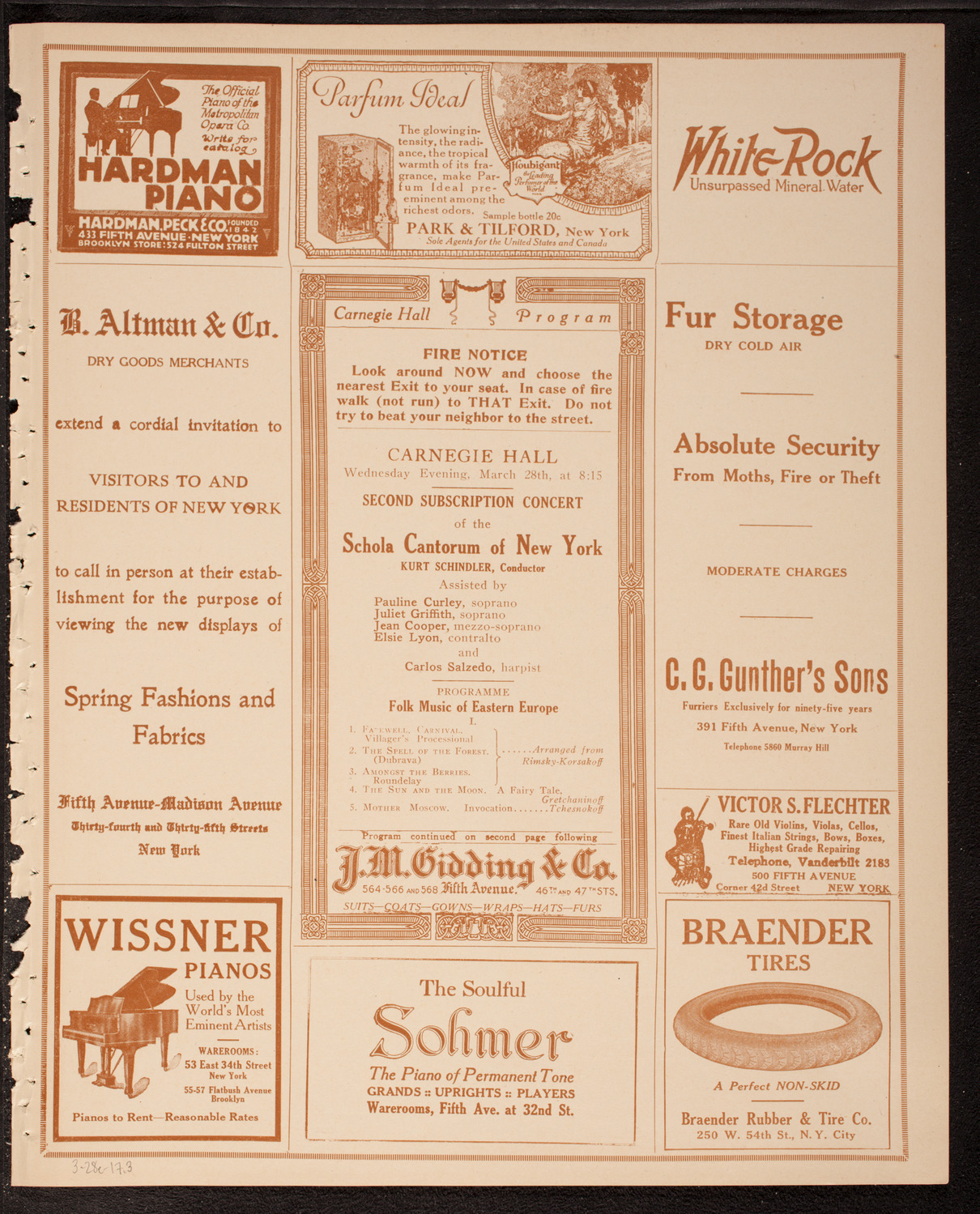 Schola Cantorum of New York, March 28, 1917, program page 5