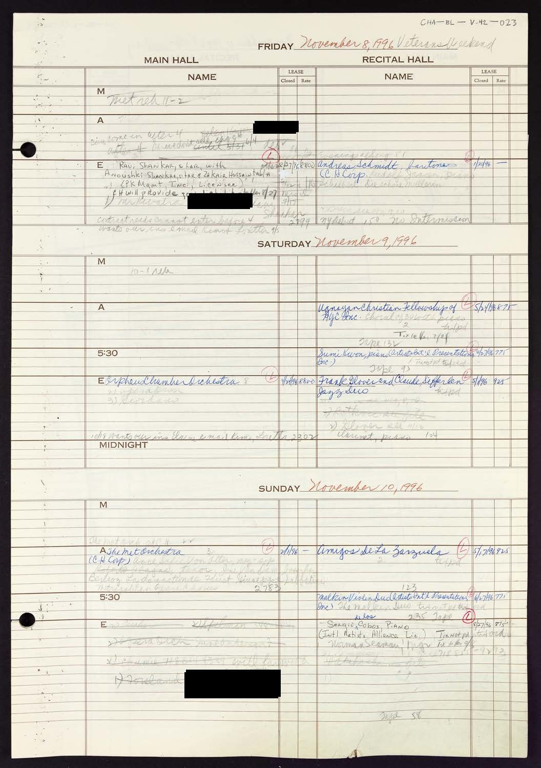 Carnegie Hall Booking Ledger, volume 42, page 23