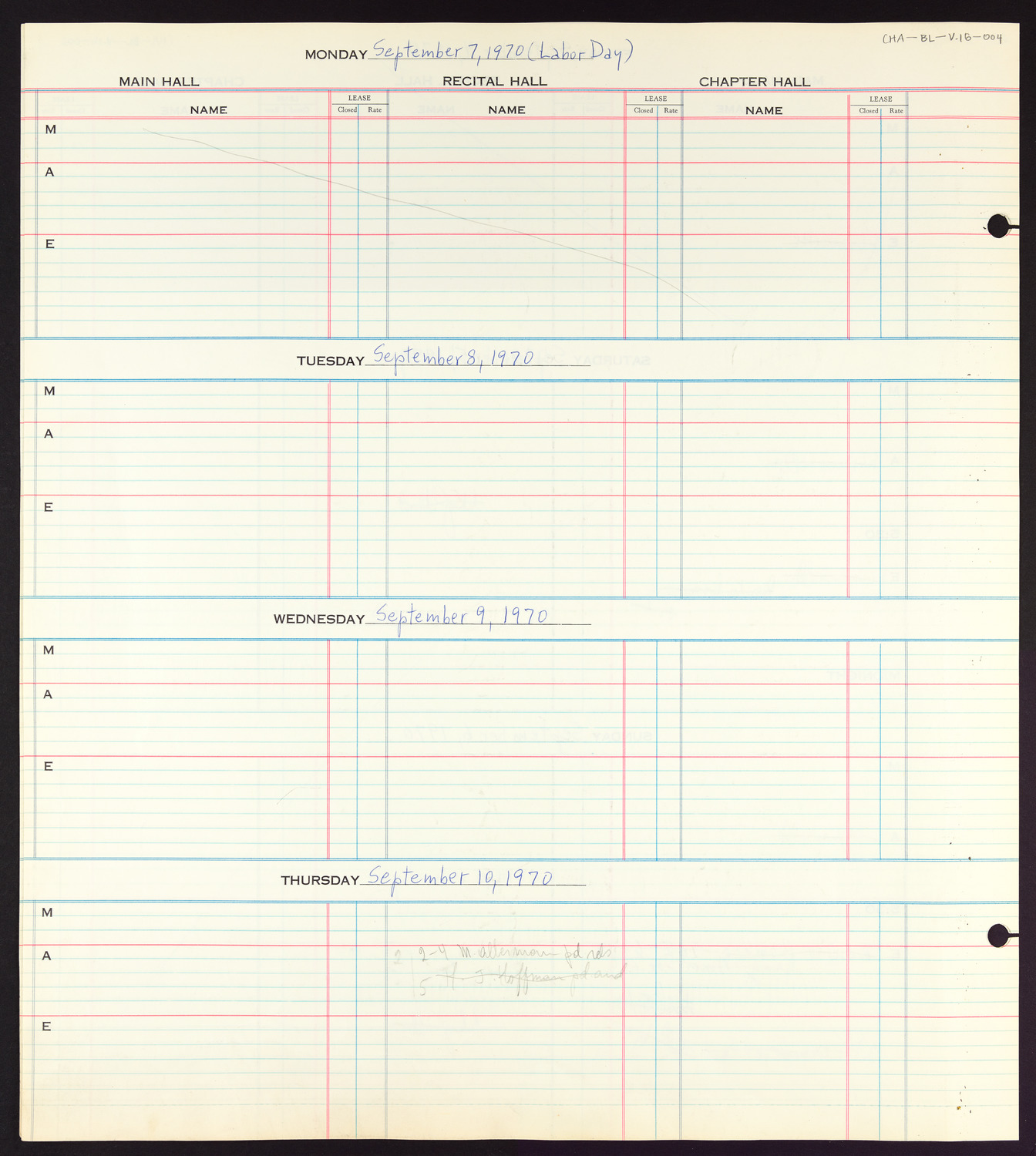 Carnegie Hall Booking Ledger, volume 16, page 4