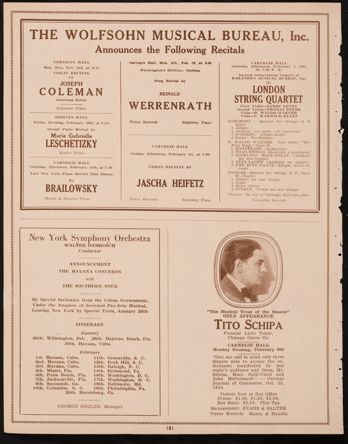 New York Philharmonic, January 30, 1925, program page 8