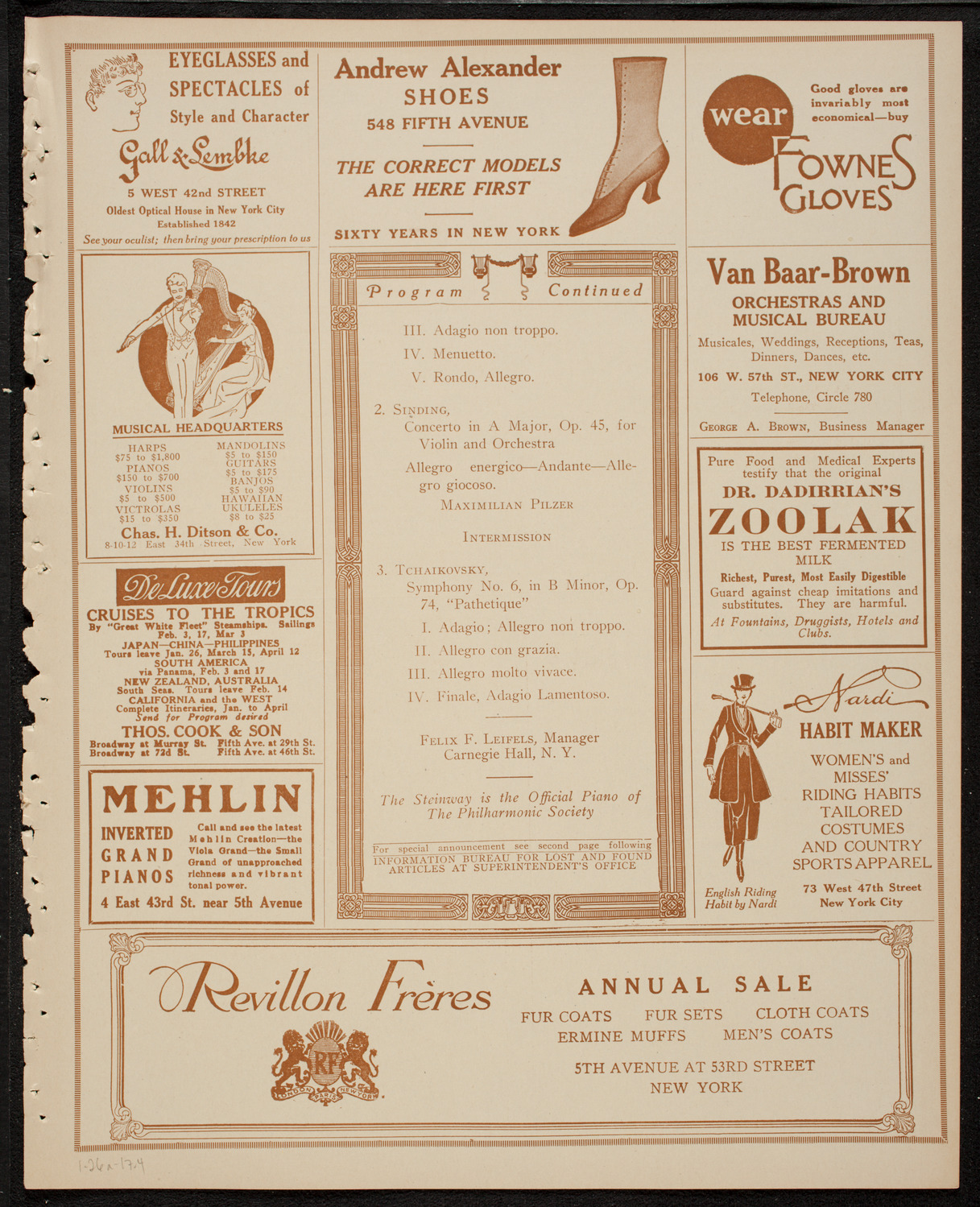 New York Philharmonic, January 26, 1917, program page 7