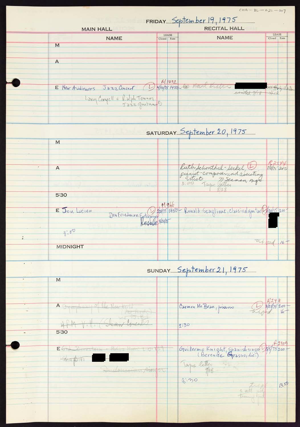 Carnegie Hall Booking Ledger, volume 21, page 7